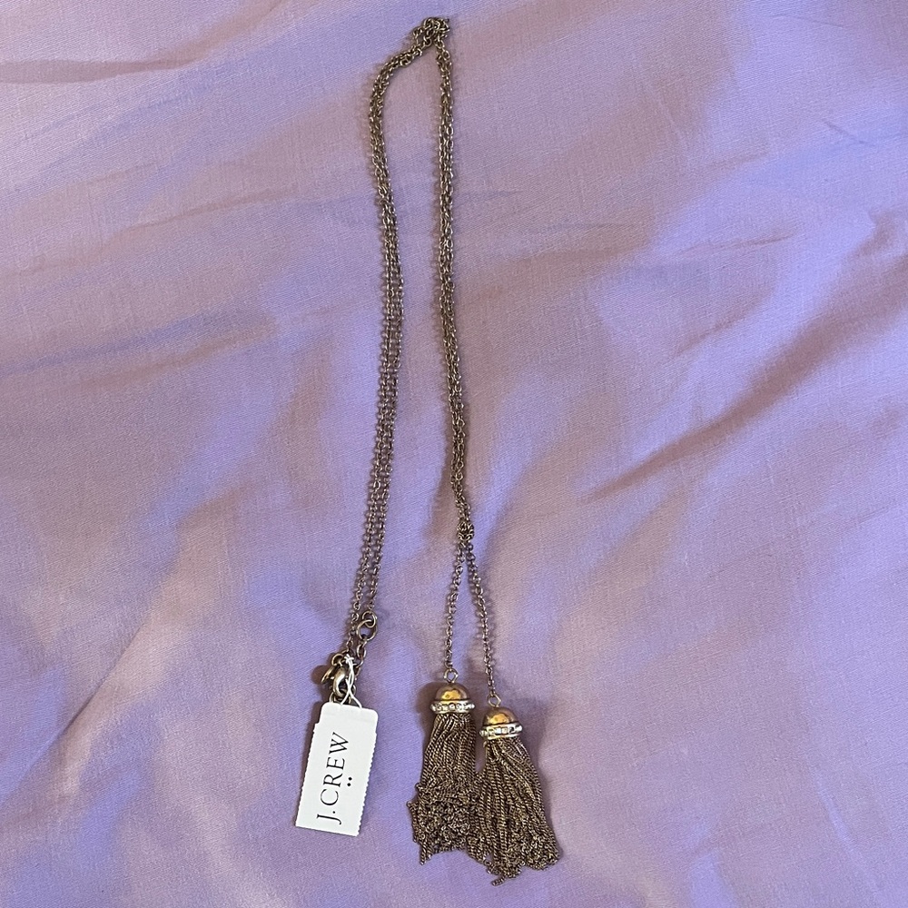 NWT J Crew Gold Tone and Rhinestone Long Tassel Necklace - Picture 6 of 7